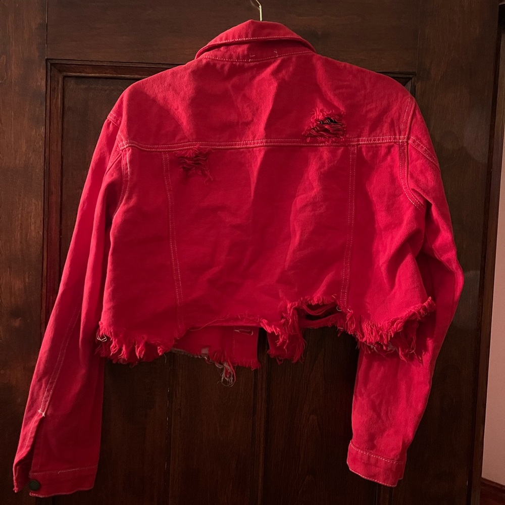 Distressed Red Denim Jacket - Picture 2 of 3
